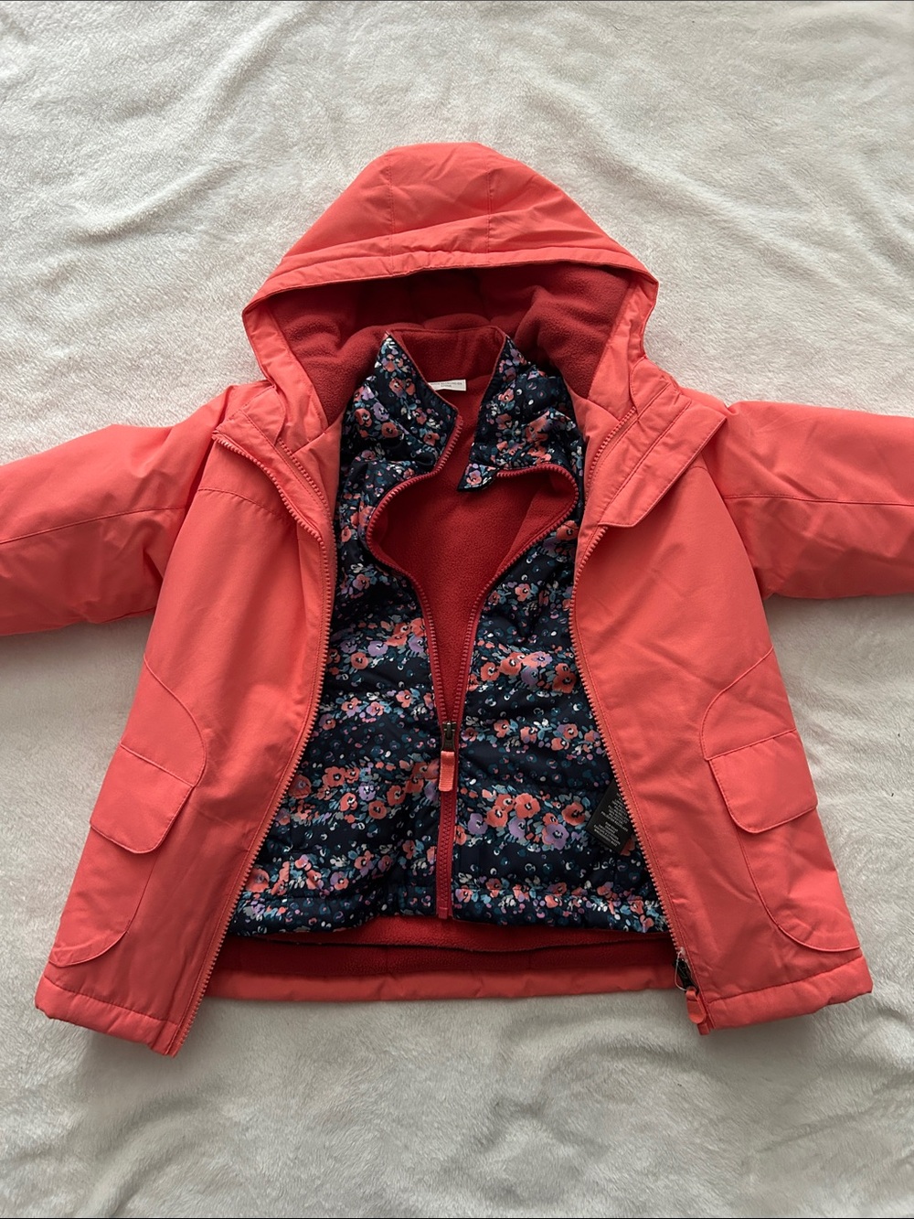 Kids Coral Hooded Jacket with Floral Zip-In Vest size 4/5
